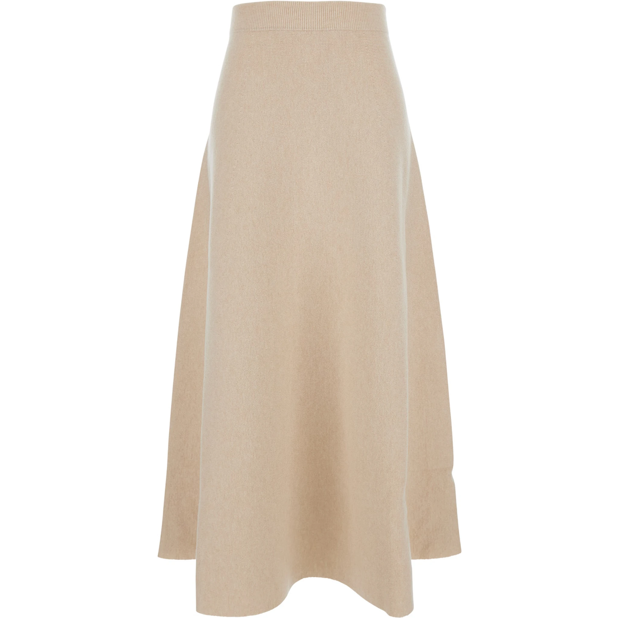 Giberna Beige Flared Skirt with Logo Patch on the Rear in Wool and Cashmere Woman