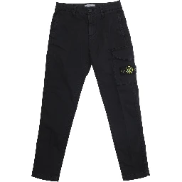 Black Pants with One Cargo Pocket on the Front and Logo Patch on the Front in Cotton Stretch Boy