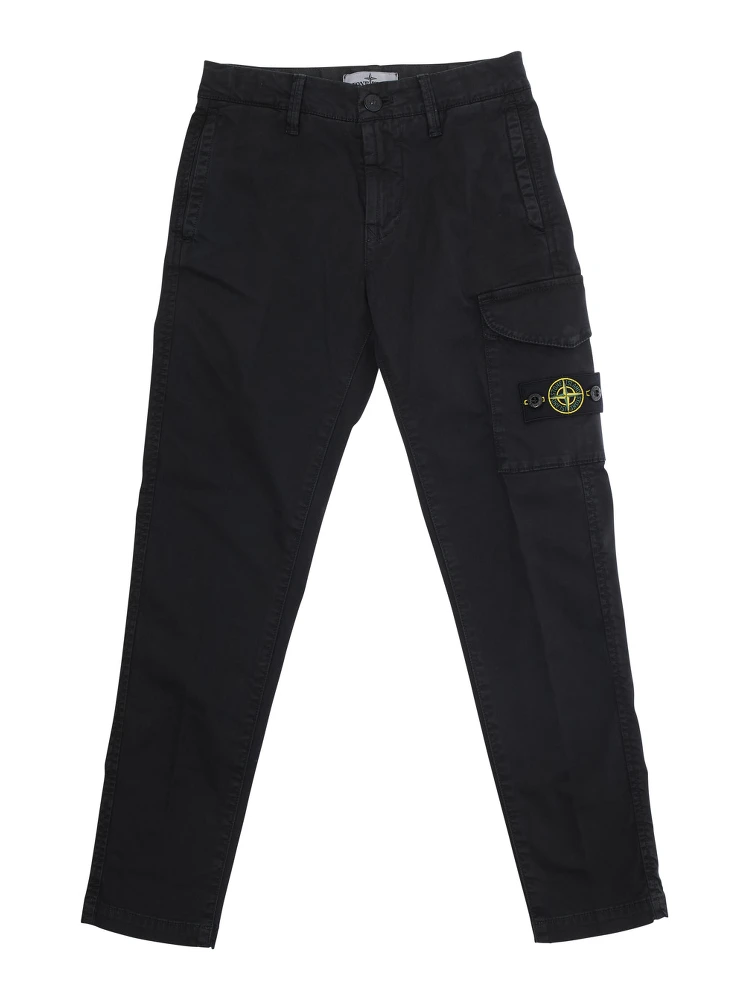 Black Pants with One Cargo Pocket on the Front and Logo Patch on the Front in Cotton Stretch Boy