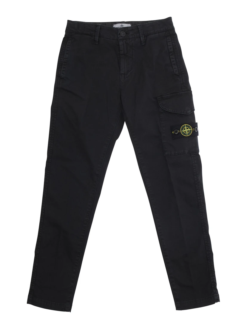 Black Pants with One Cargo Pocket on the Front and Logo Patch on the Front in Cotton Stretch Boy