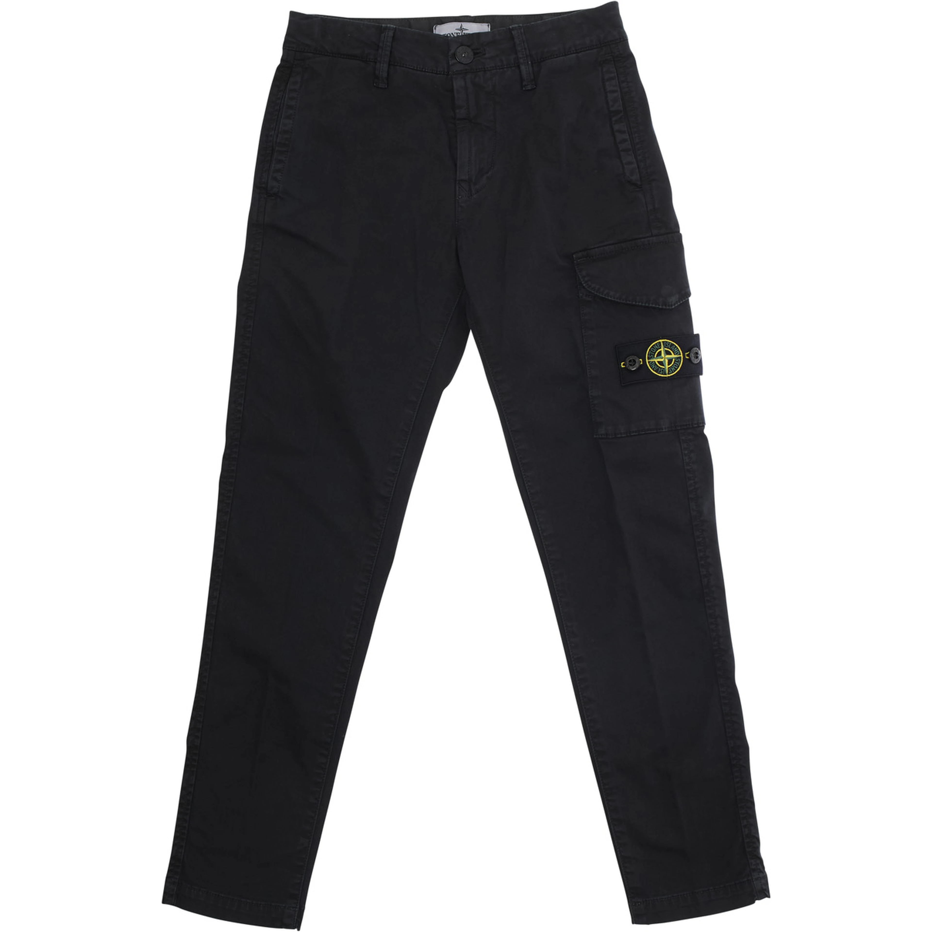 Black Pants with One Cargo Pocket on the Front and Logo Patch on the Front in Cotton Stretch Boy