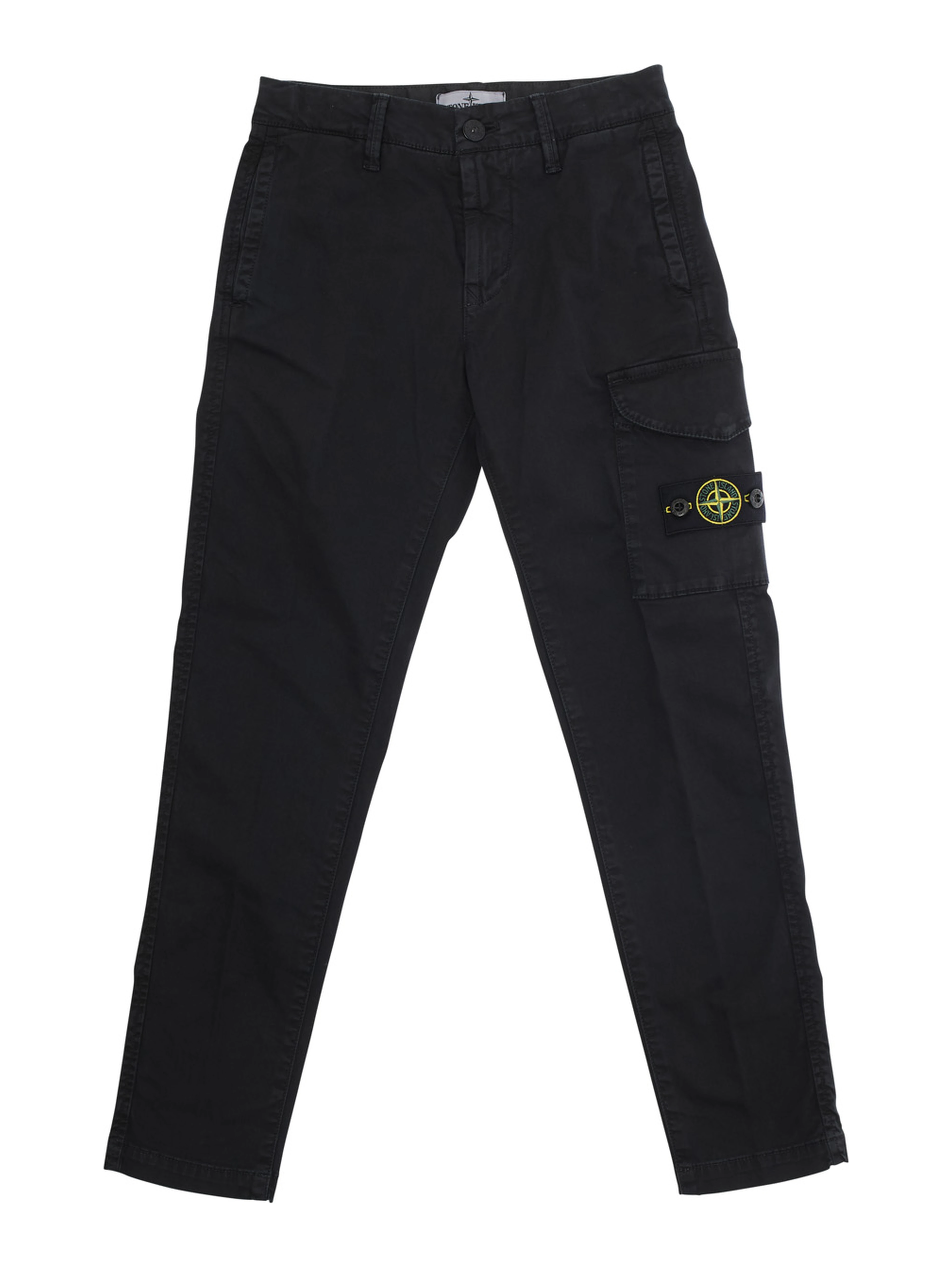 Black Pants with One Cargo Pocket on the Front and Logo Patch on the Front in Cotton Stretch Boy