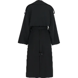 Black Double-Breasted Trench Coat with Matching Belt in Cady Woman