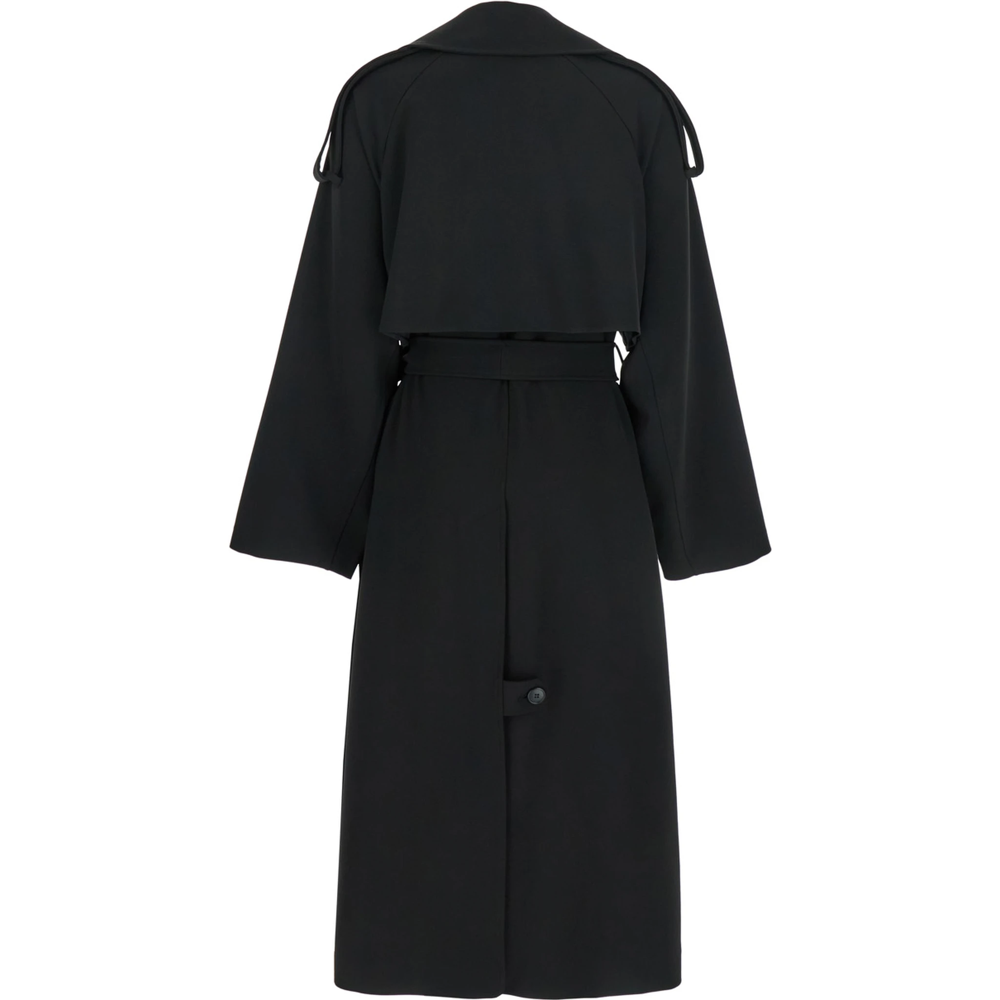 Black Double-Breasted Trench Coat with Matching Belt in Cady Woman