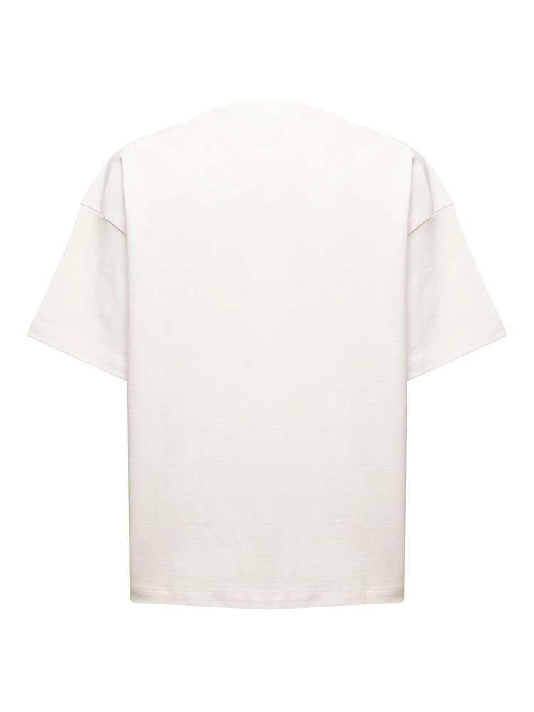 White Oversize Crewneck T-Shirt with Logo Print on the Front in Cotton Man alternative