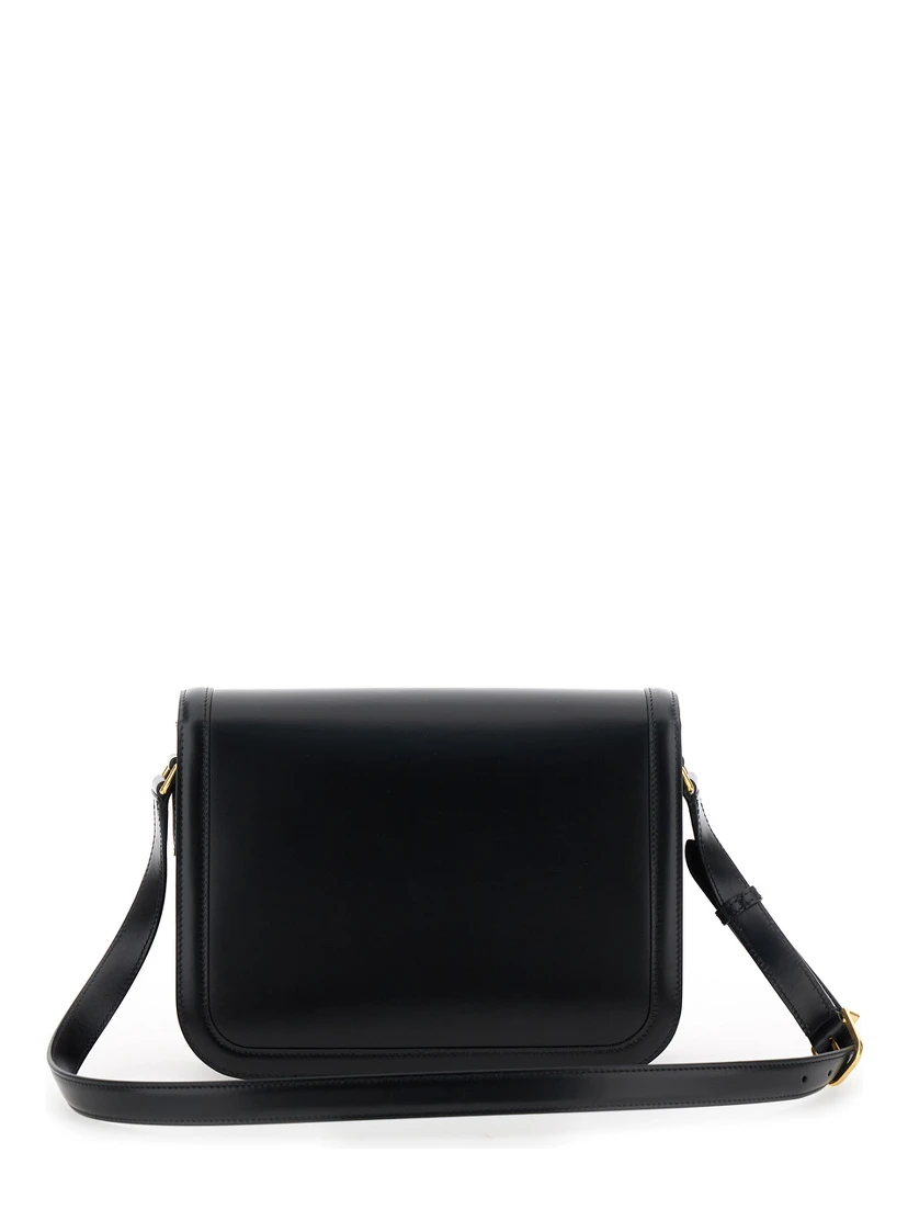 Black Shoulder Bag with VLogo Detail on the Front in Leather Man
