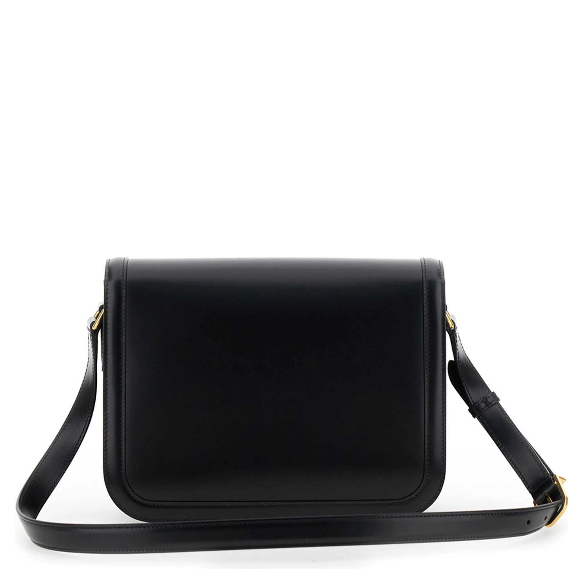 Black Shoulder Bag with VLogo Detail on the Front in Leather Man