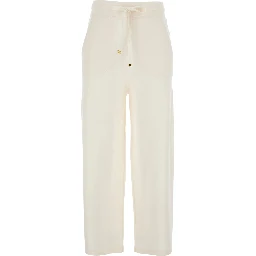 White Pants with Elasticated Waist with Drawstring in Fabric Woman