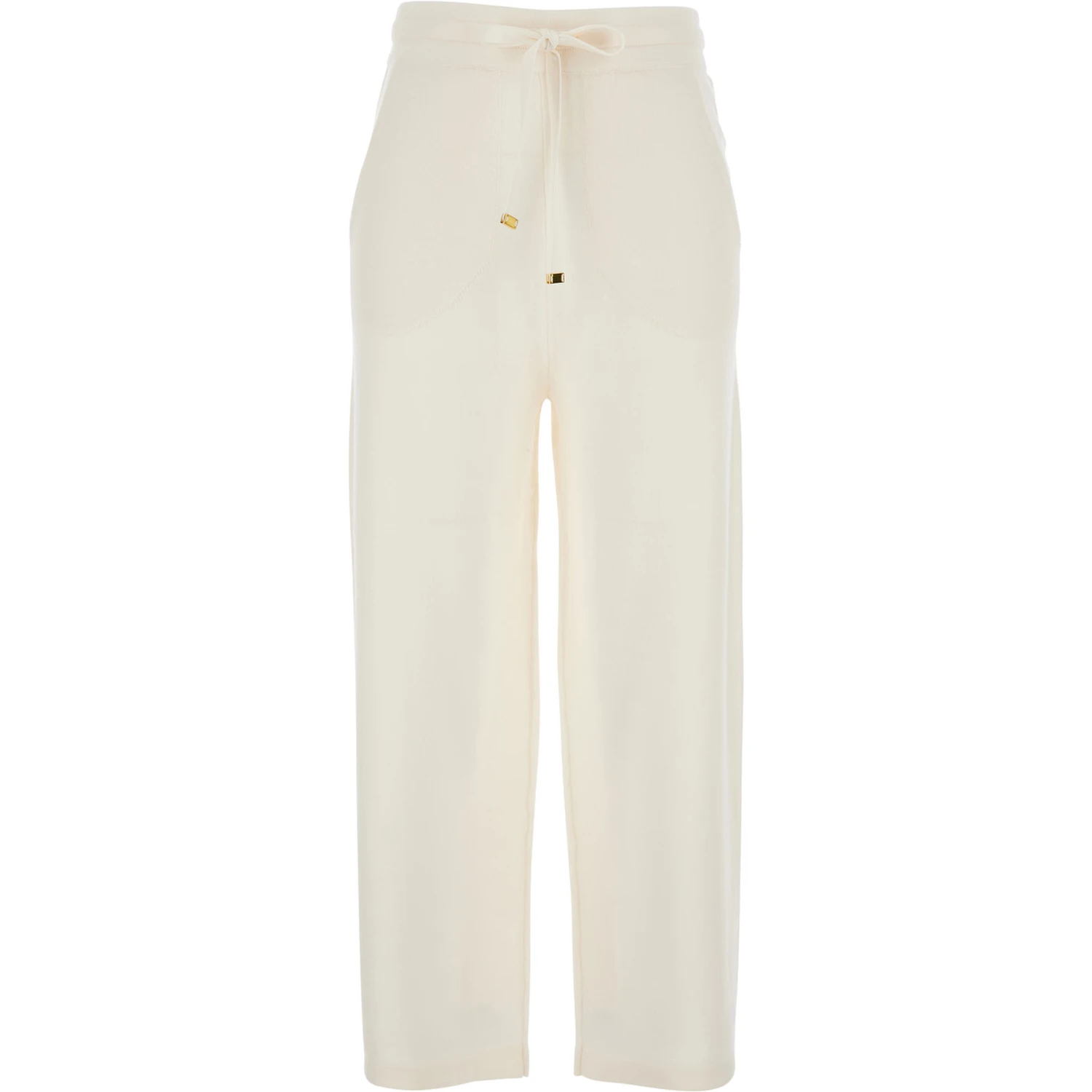 White Pants with Elasticated Waist with Drawstring in Fabric Woman