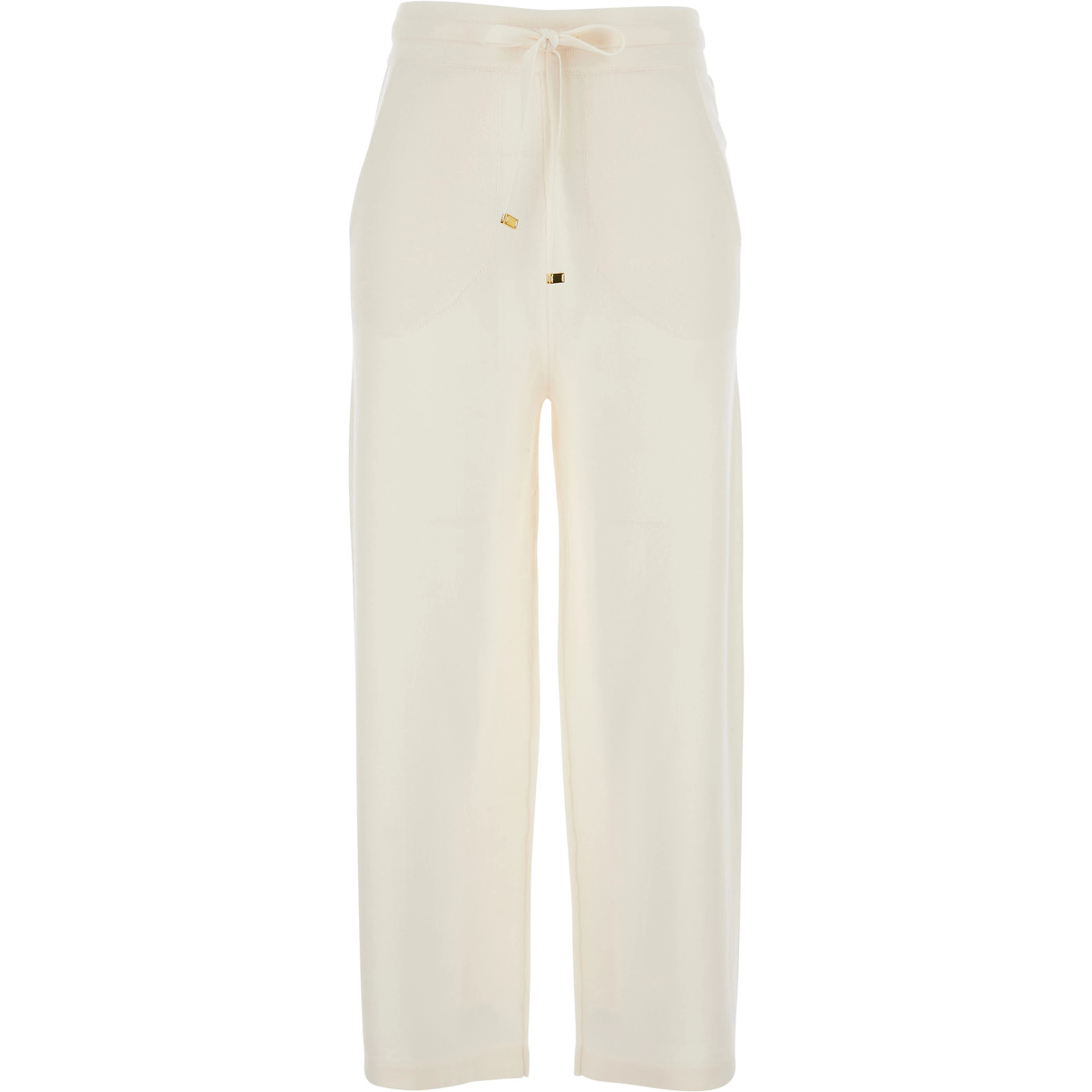 White Pants with Elasticated Waist with Drawstring in Fabric Woman