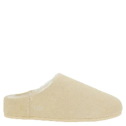 Elea Beige Mules with Logo Lettering on the Side and Shearling Lining in Suede Woman