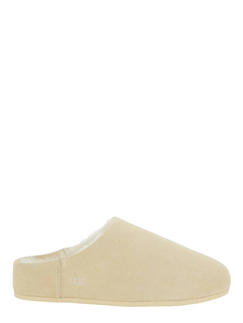 Elea Beige Mules with Logo Lettering on the Side and Shearling Lining in Suede Woman