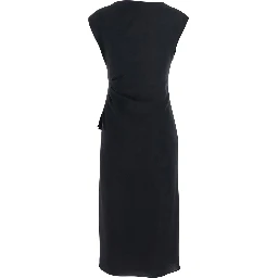 Aia Black Dress with Boat Neckline and Draped Detail on the Side in Tech Fabric Woman