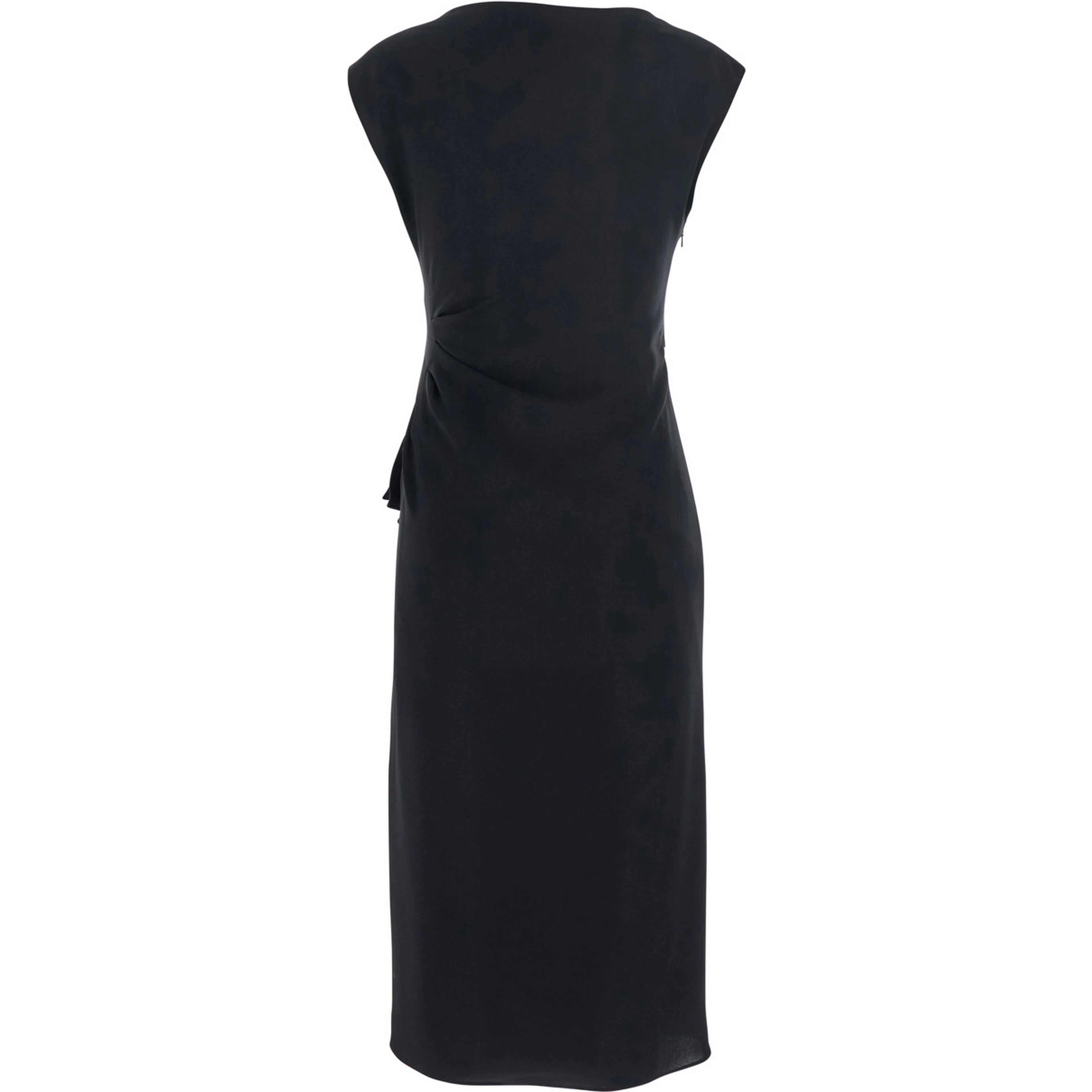 Aia Black Dress with Boat Neckline and Draped Detail on the Side in Tech Fabric Woman
