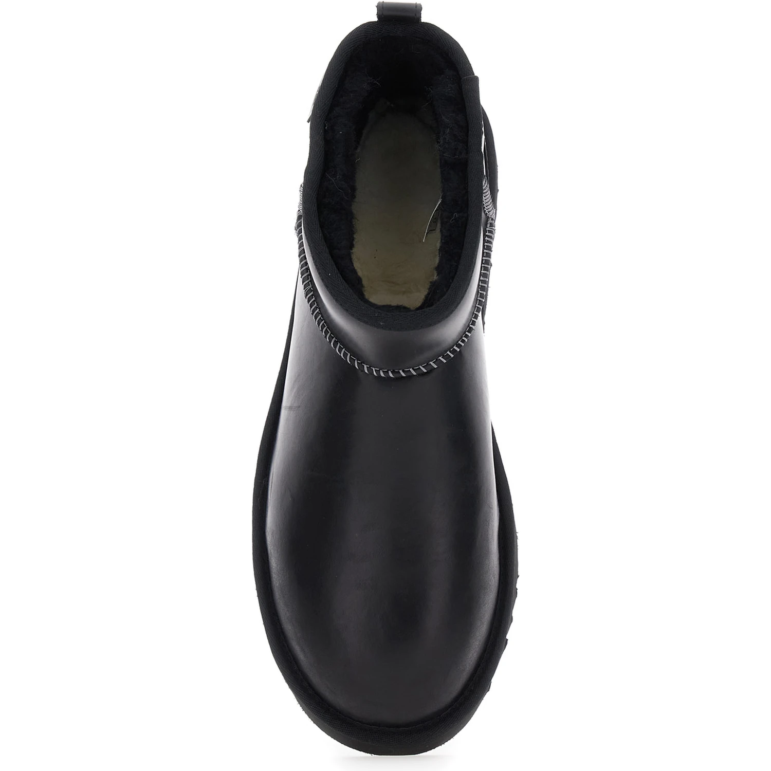 Ultra Mini Black Boots with Logo Patch on Back in Leather Man