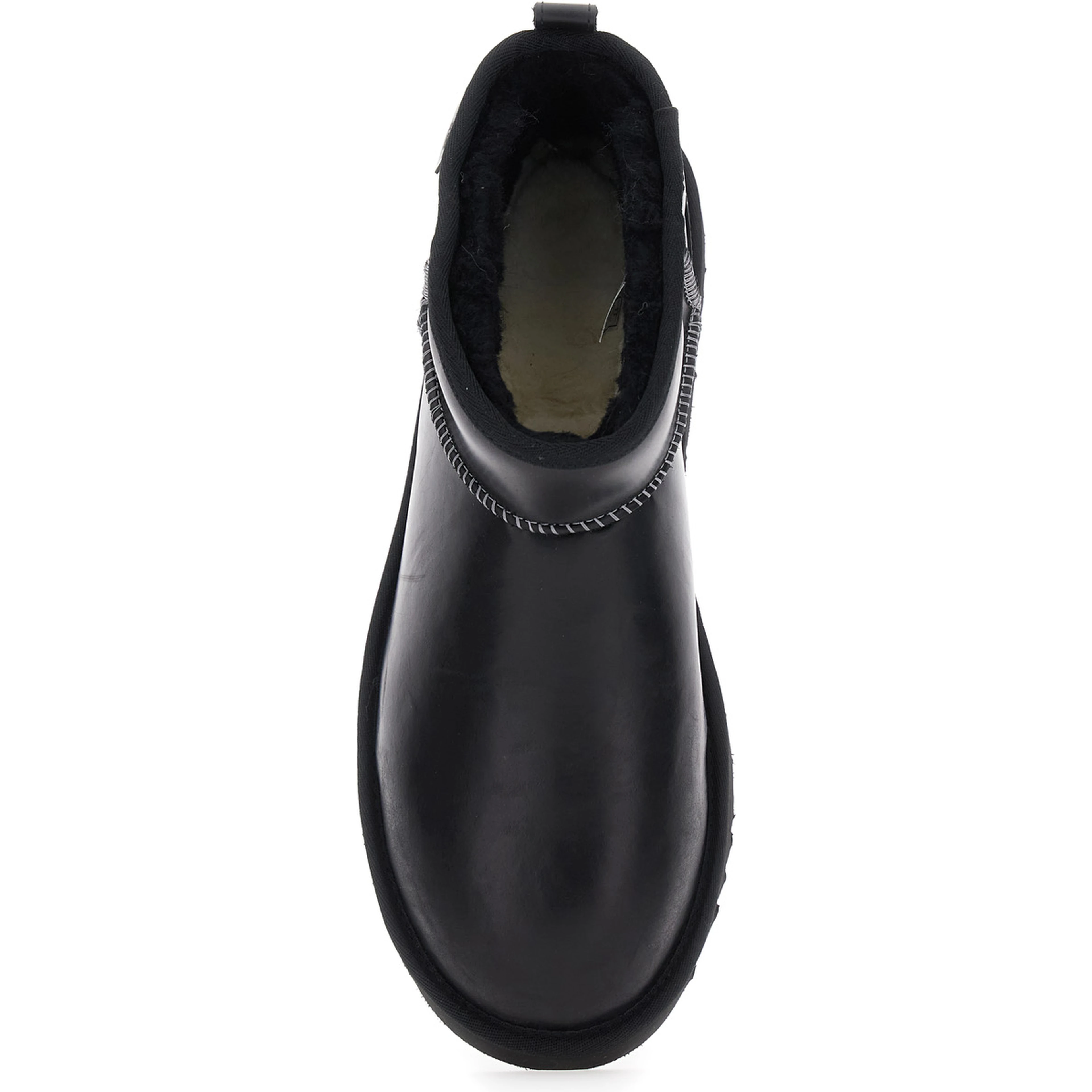 Ultra Mini Black Boots with Logo Patch on Back in Leather Man