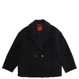 Black Coat with Classic Lapels and Button Closure in Wool Girl