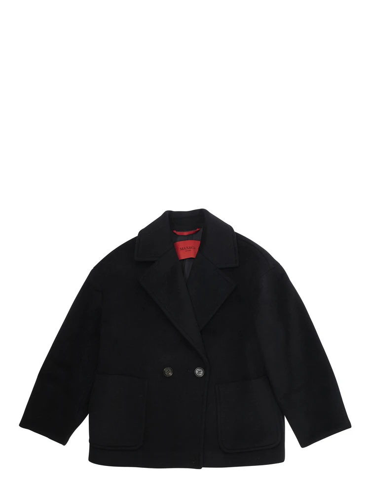 Black Coat with Classic Lapels and Button Closure in Wool Girl
