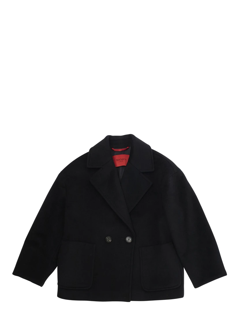 Black Coat with Classic Lapels and Button Closure in Wool Girl
