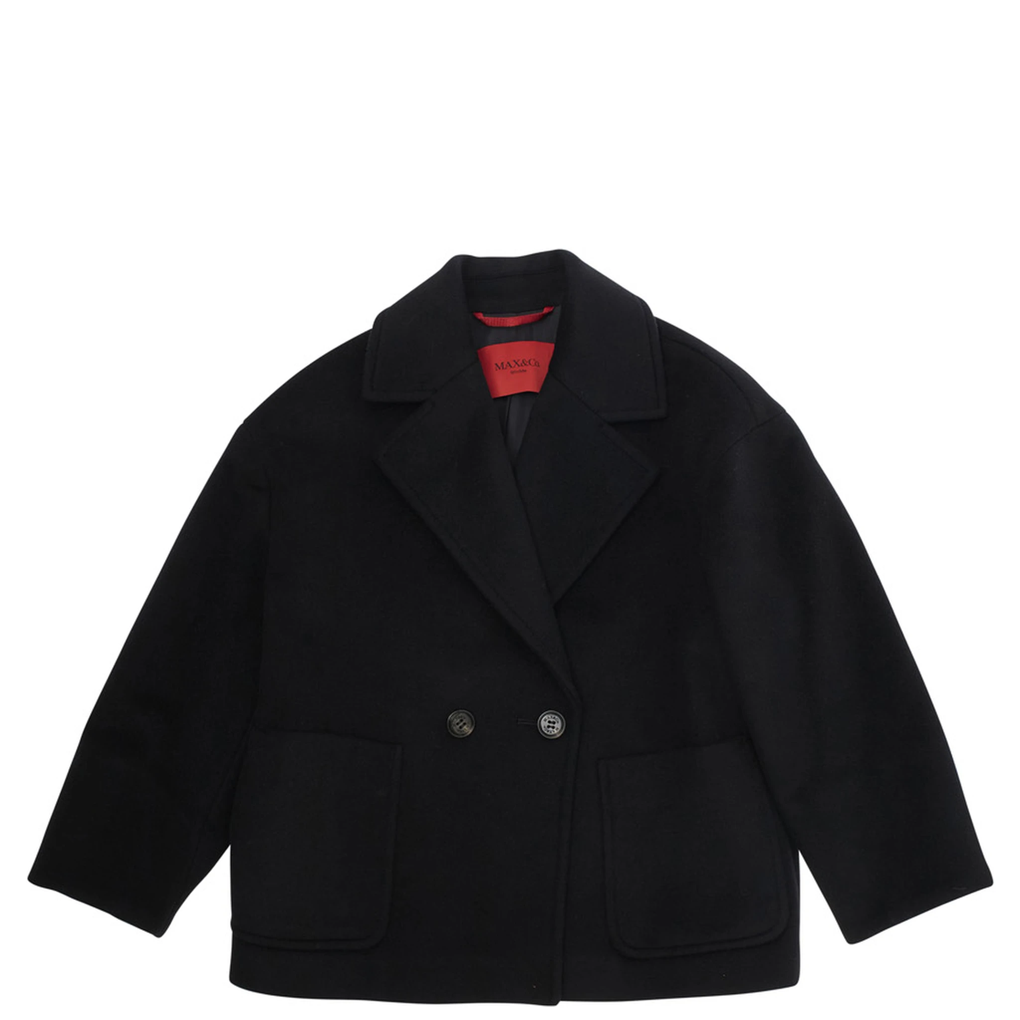 Black Coat with Classic Lapels and Button Closure in Wool Girl