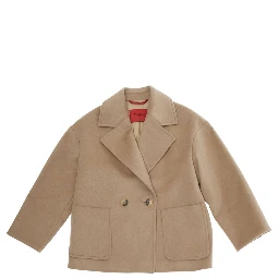 Beige Coat with Classic Lapels and Button Closure in Wool Girl