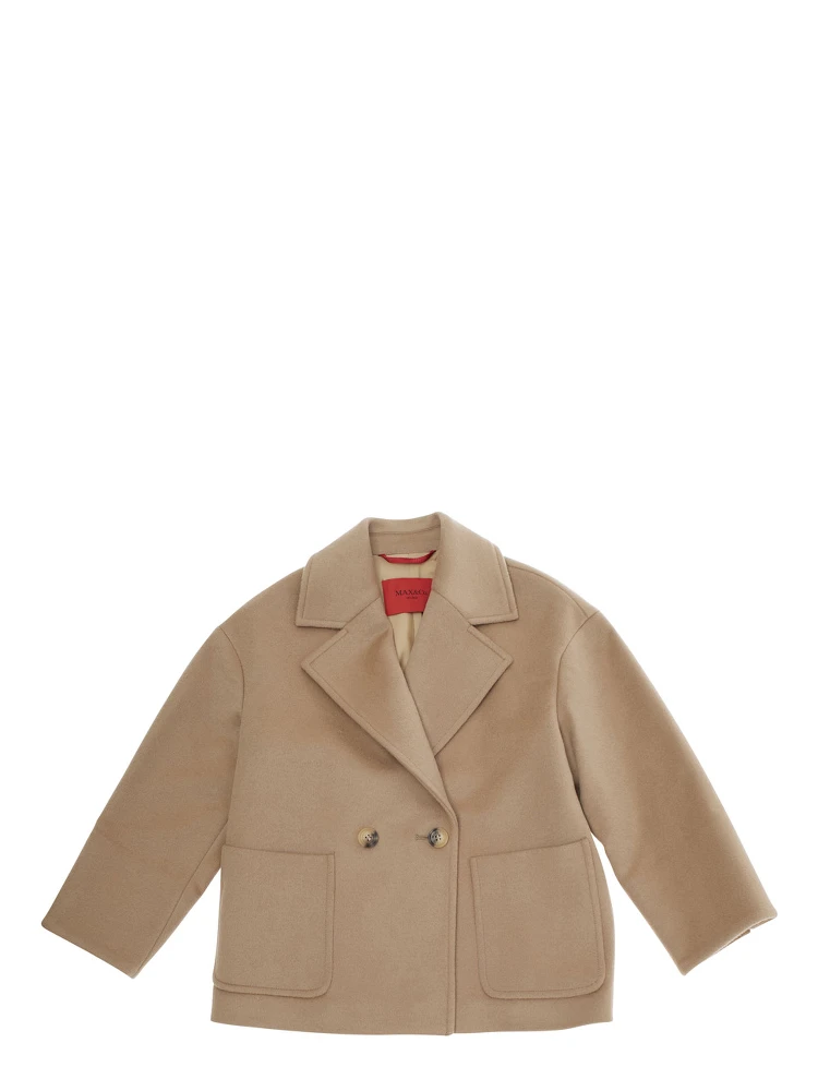 Beige Coat with Classic Lapels and Button Closure in Wool Girl