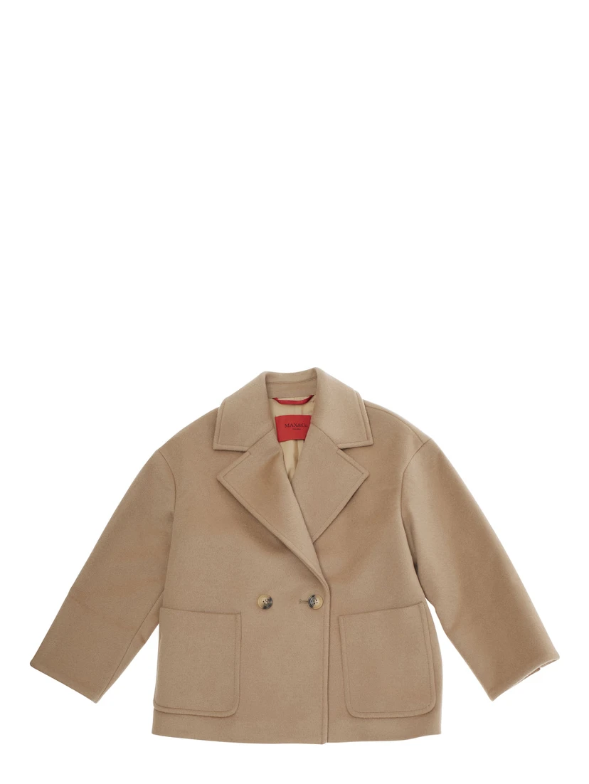 Beige Coat with Classic Lapels and Button Closure in Wool Girl