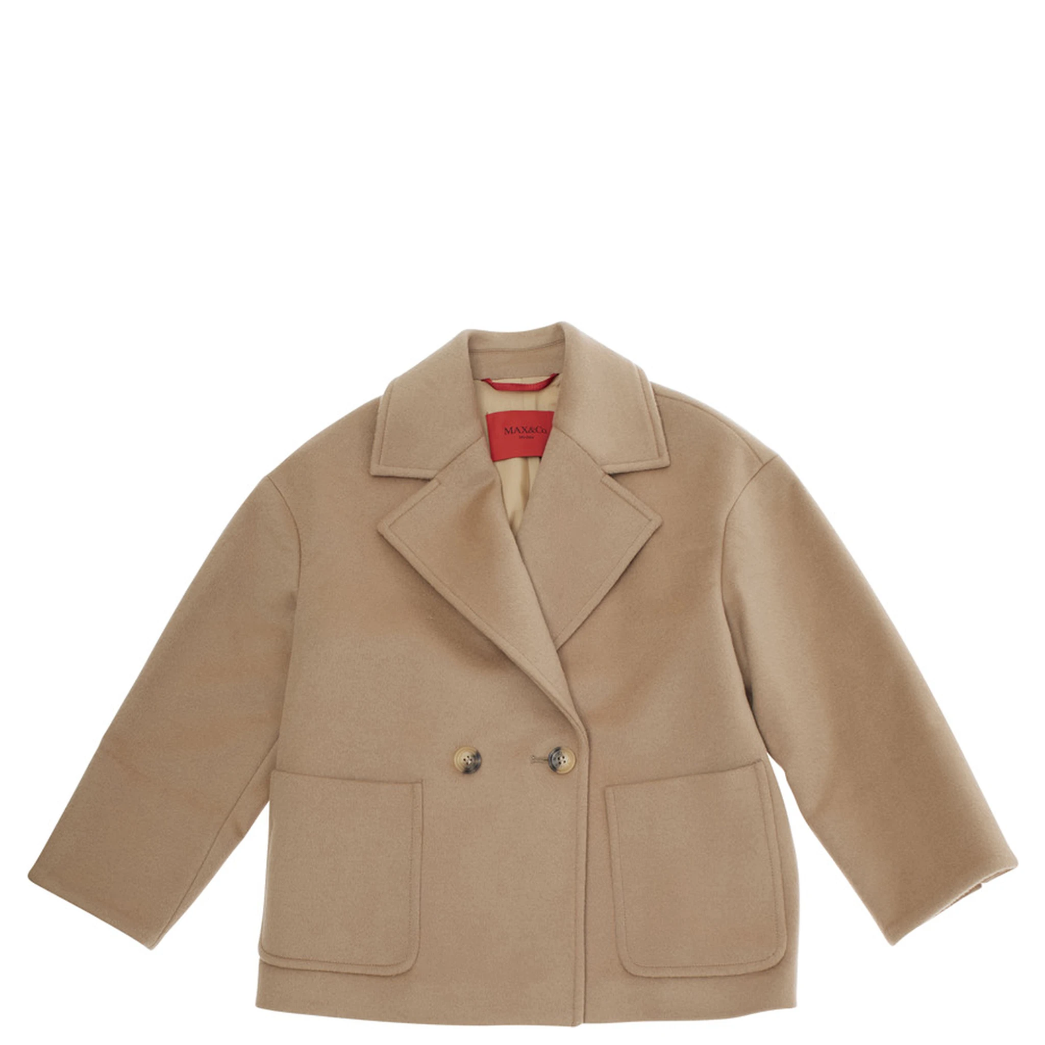 Beige Coat with Classic Lapels and Button Closure in Wool Girl