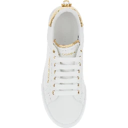 Portofino White Sneaker with Logo and Metallic Inserts in Leather Woman