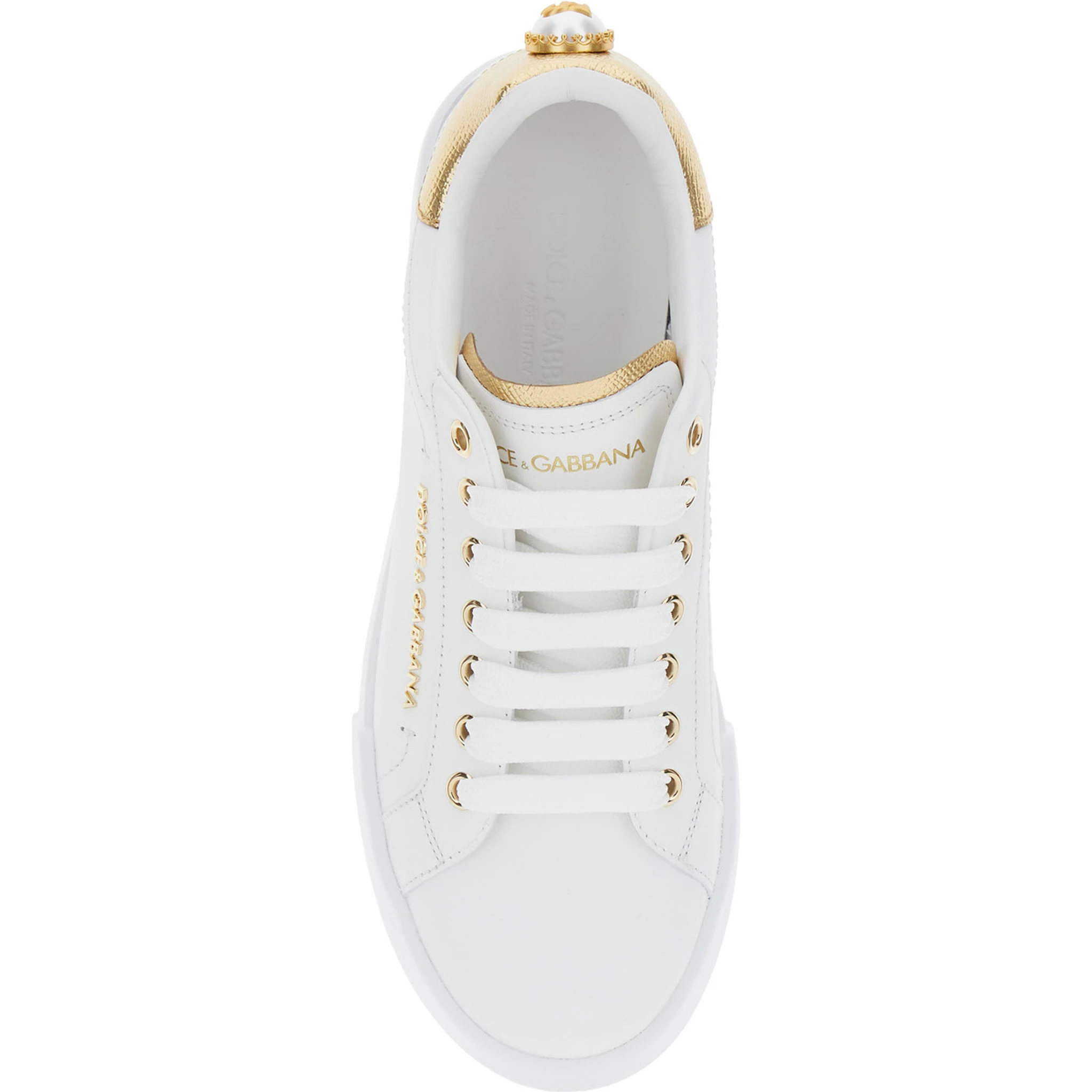 Portofino White Sneaker with Logo and Metallic Inserts in Leather Woman