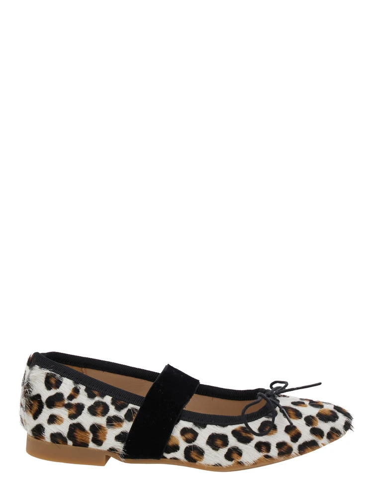Multicolor Ballet Shoes with Adjustable Strap Closure and All-Over Leopard Motif in Fabric Girl