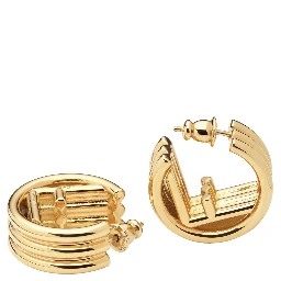 Gold Colored Earrings with Triple Circle and F Motif in Bronze Woman