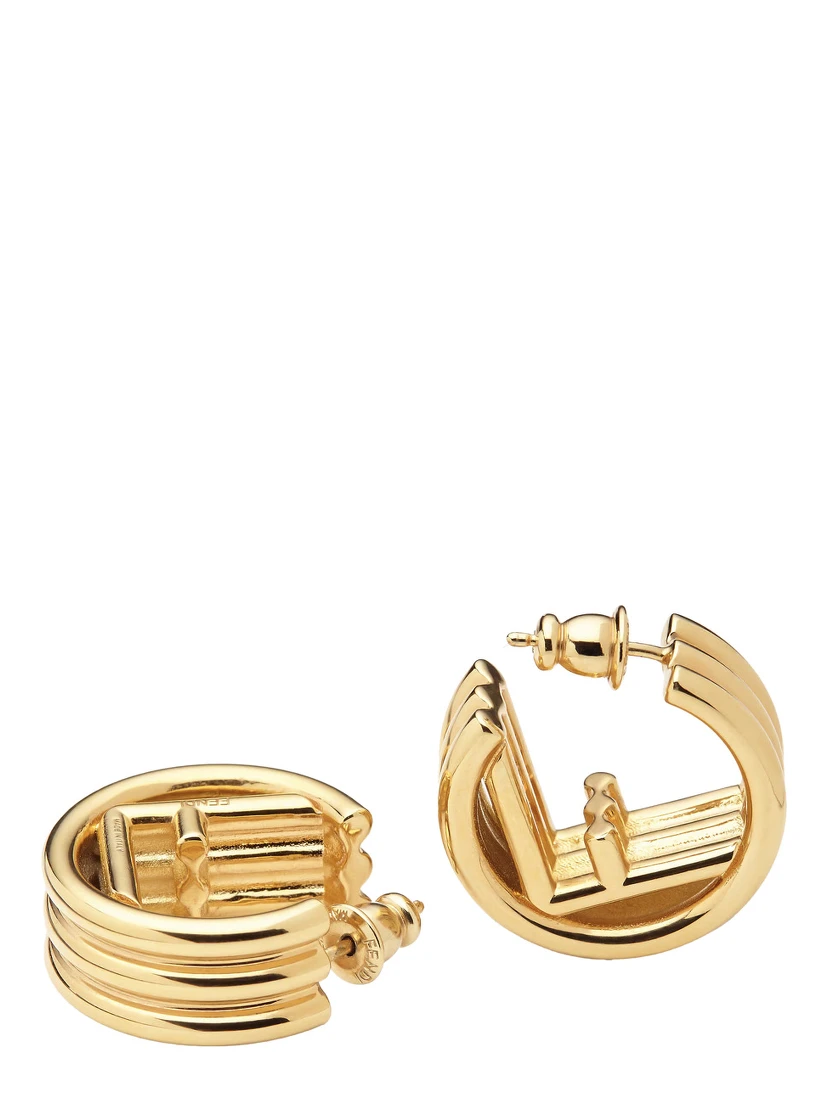 Gold Colored Earrings with Triple Circle and F Motif in Bronze Woman