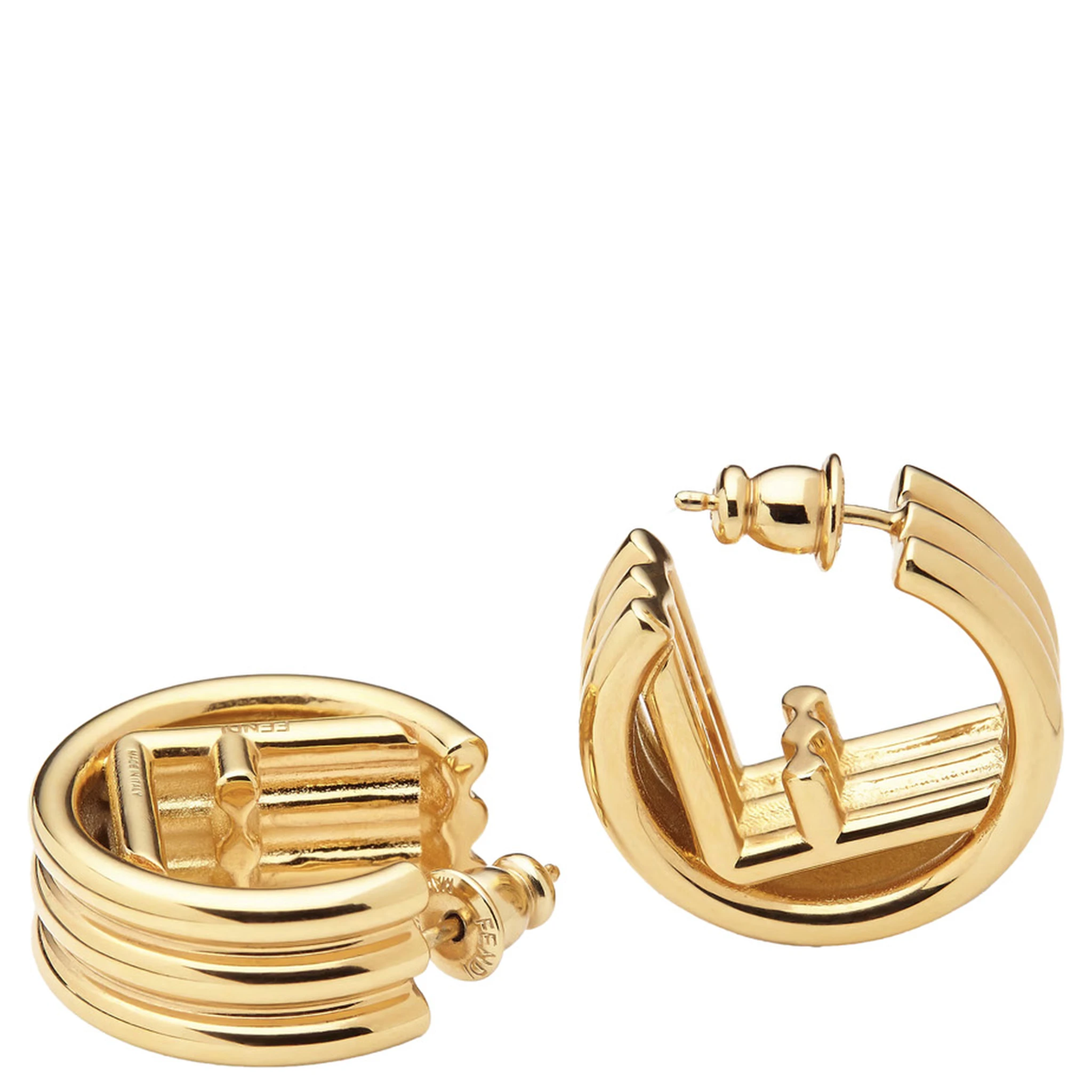 Gold Colored Earrings with Triple Circle and F Motif in Bronze Woman