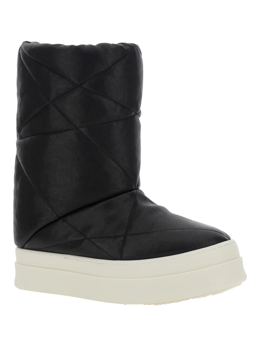 Black Down Filled and Quilted Ankle Boots in Leather Man