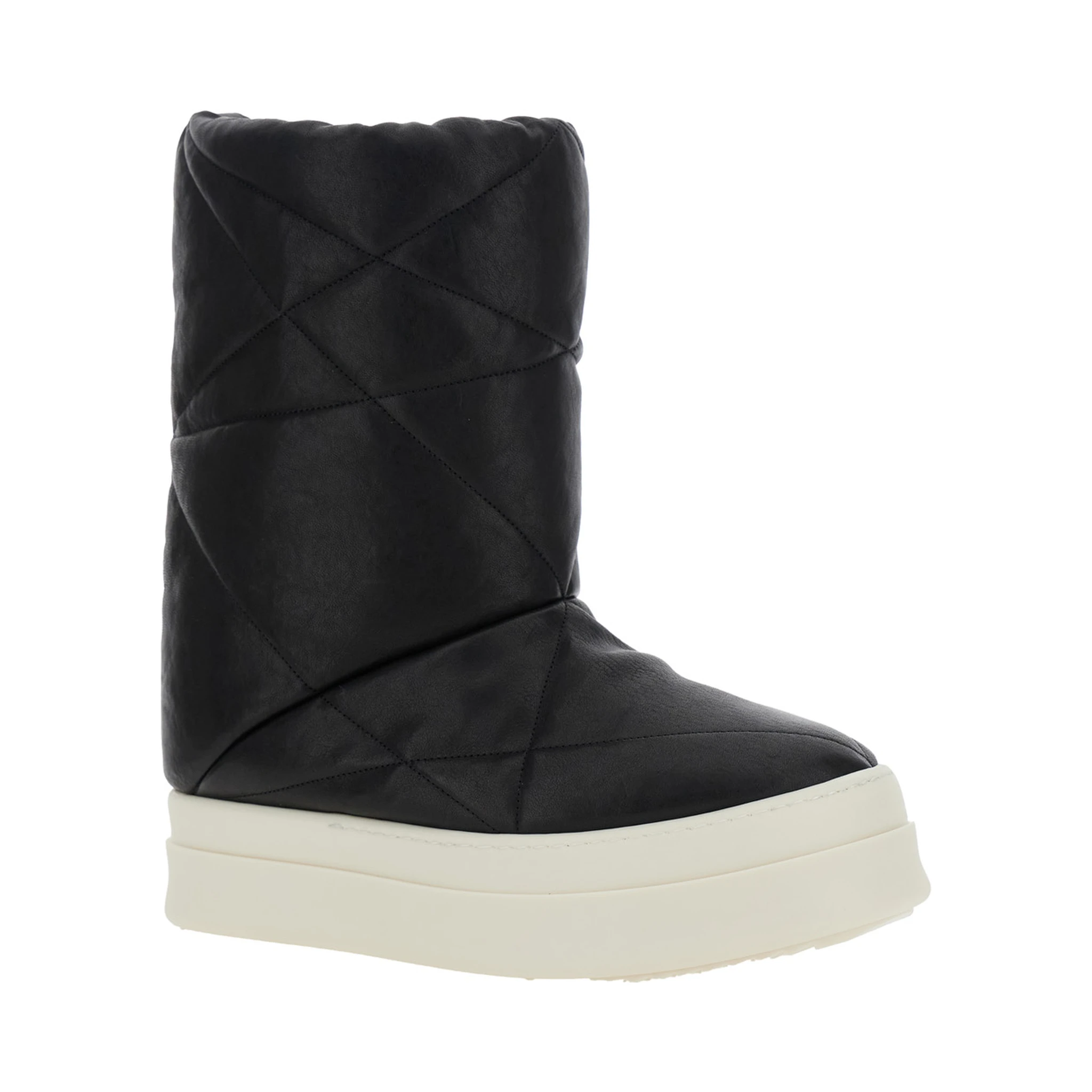 Black Down Filled and Quilted Ankle Boots in Leather Man