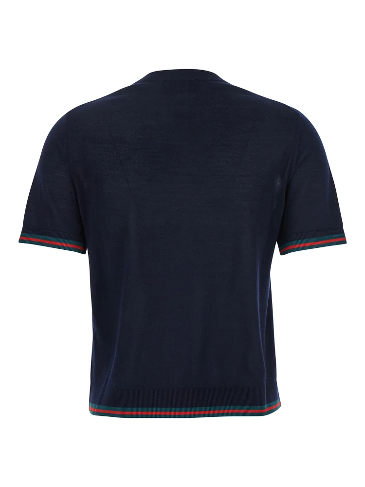 Blue T-Shirt with Web Detail on the Edges in Cashmere and Silk Blend Woman alternative