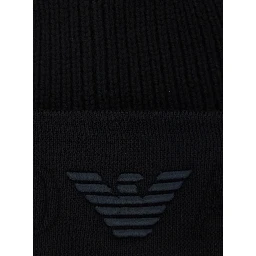 Black Beanie with Maxi Logo Embroidery on the Front in Wool Man