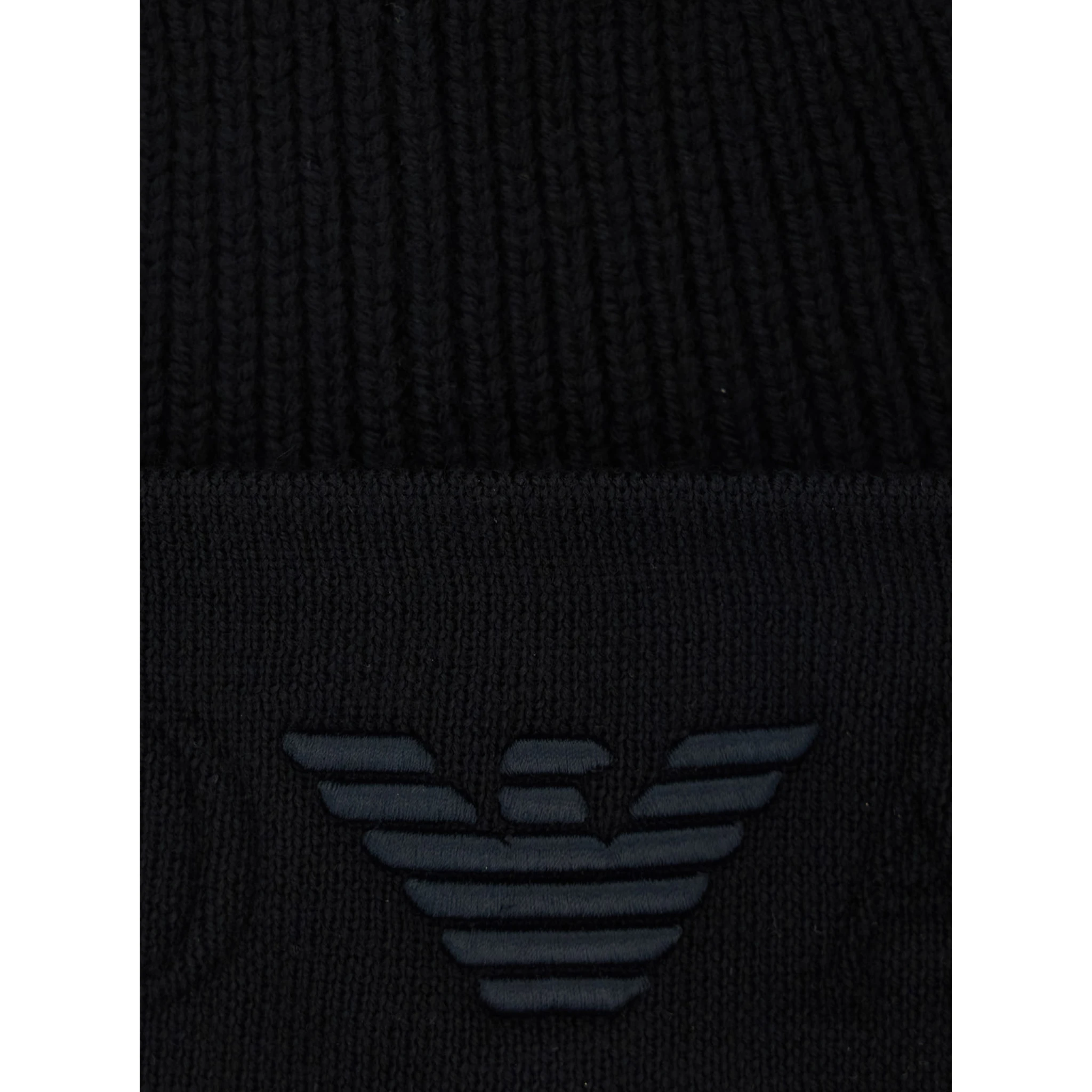 Black Beanie with Maxi Logo Embroidery on the Front in Wool Man
