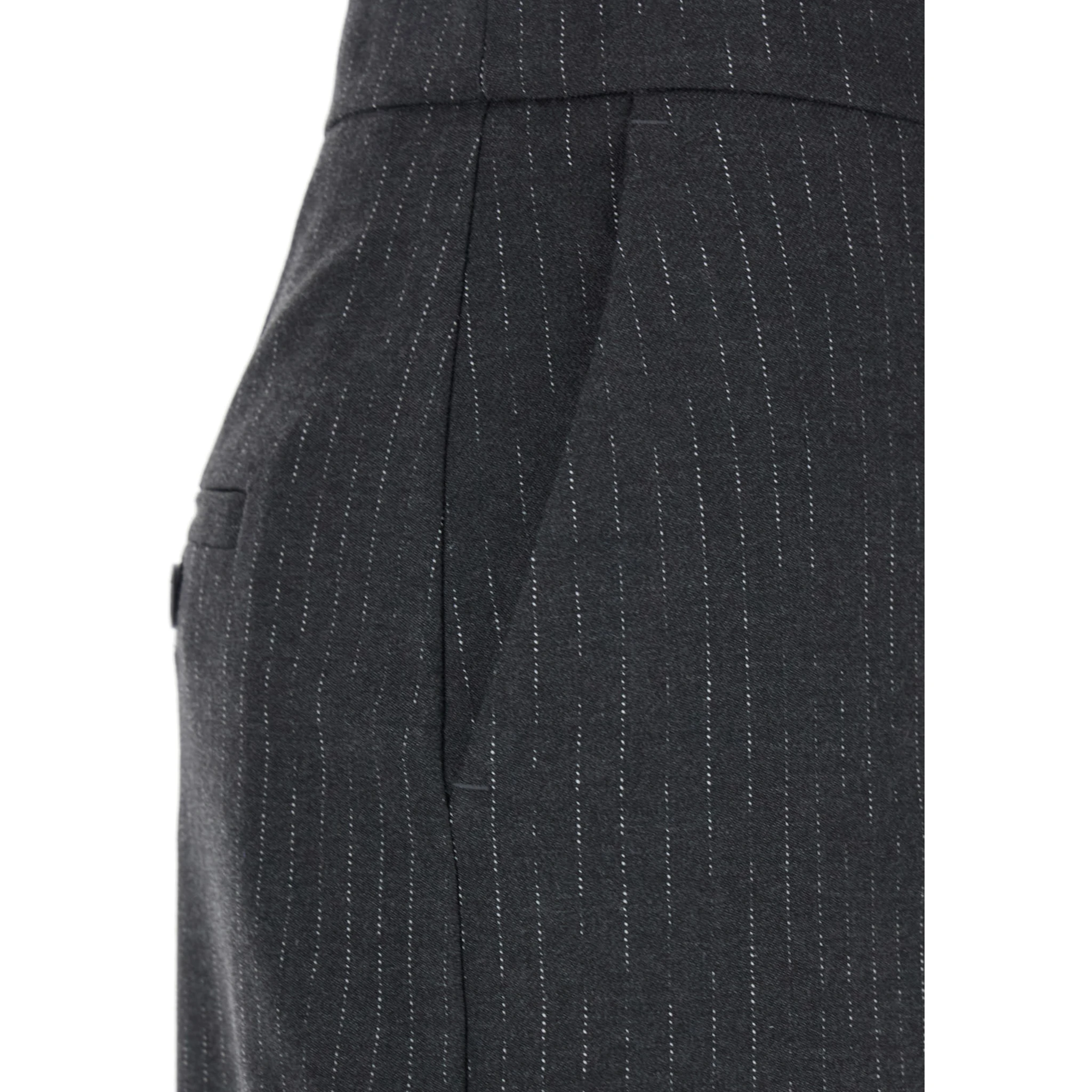 Grey Skirt with Front and Rear Slit and All-Over Striped Motif in Wool Blend Woman