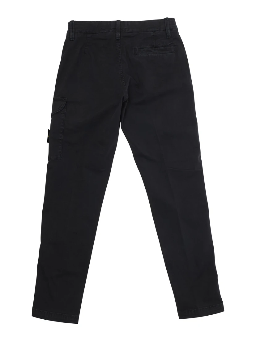 Black Pants with One Cargo Pocket on the Front and Logo Patch on the Front in Cotton Stretch Boy