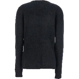 Black Sweater with Distressed Effect and Cut-Out Details on the Front in Alpaca Blend Woman
