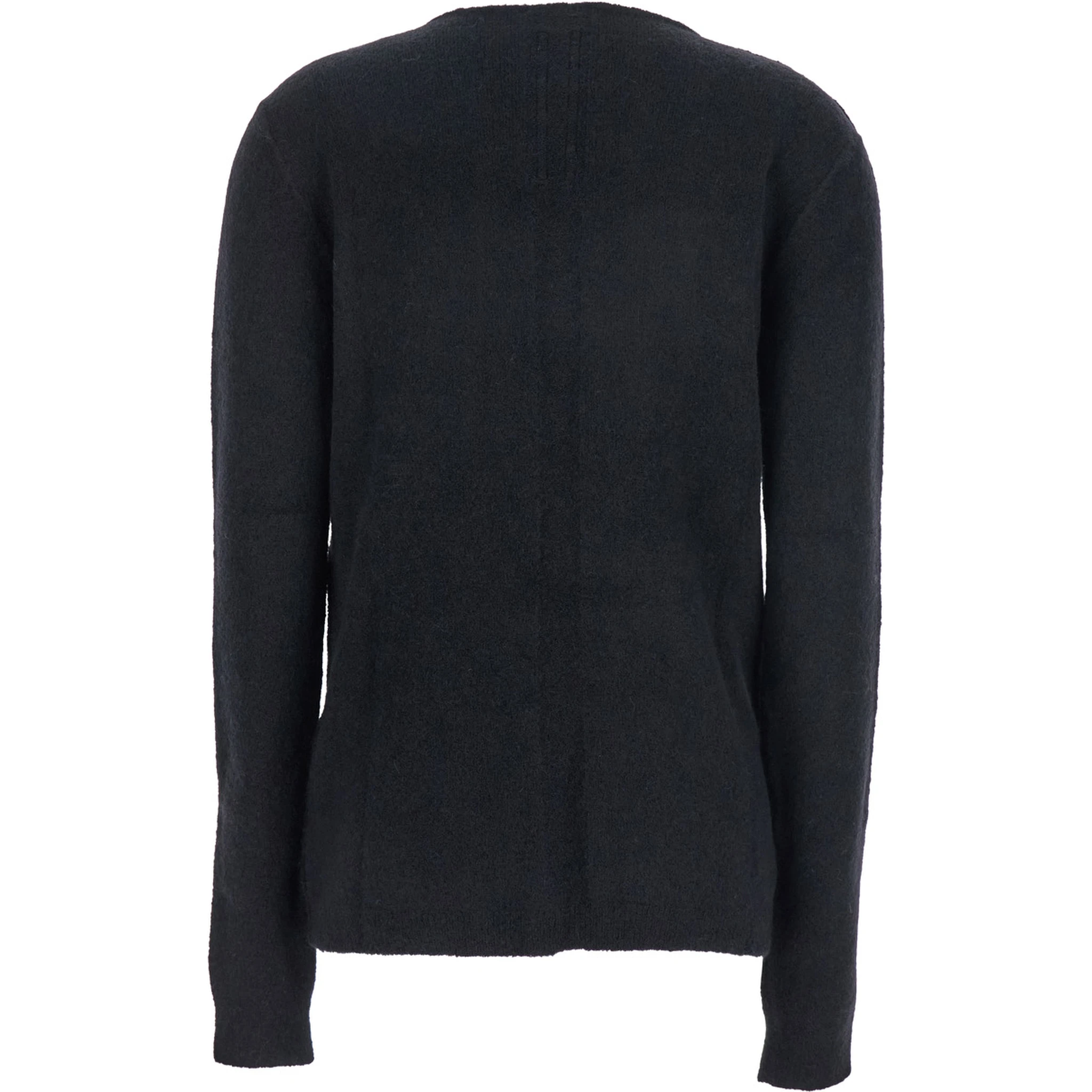 Black Sweater with Distressed Effect and Cut-Out Details on the Front in Alpaca Blend Woman