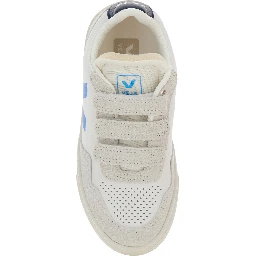 V-90 White Low Top Sneakers with Logo Patch on the Side and Contrasting Heel with Logo Lettering in Leather Boy