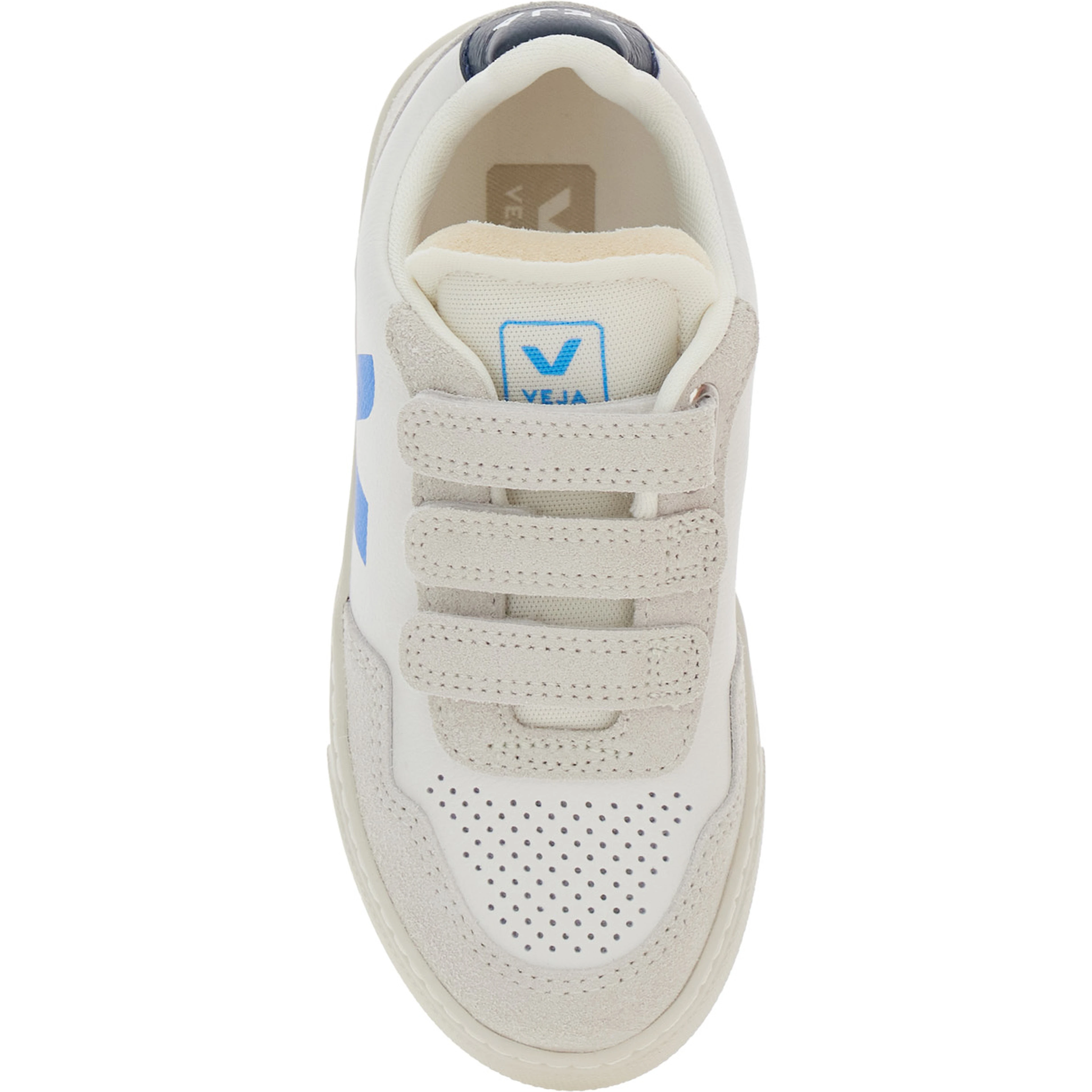 V-90 White Low Top Sneakers with Logo Patch on the Side and Contrasting Heel with Logo Lettering in Leather Boy