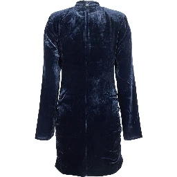 Blue Mini Dress with High Neck and Rear Zip Closure in Velvet Woman