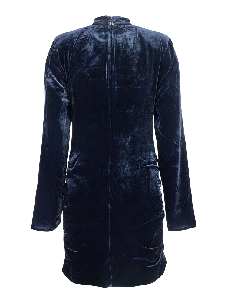 Blue Mini Dress with High Neck and Rear Zip Closure in Velvet Woman alternative