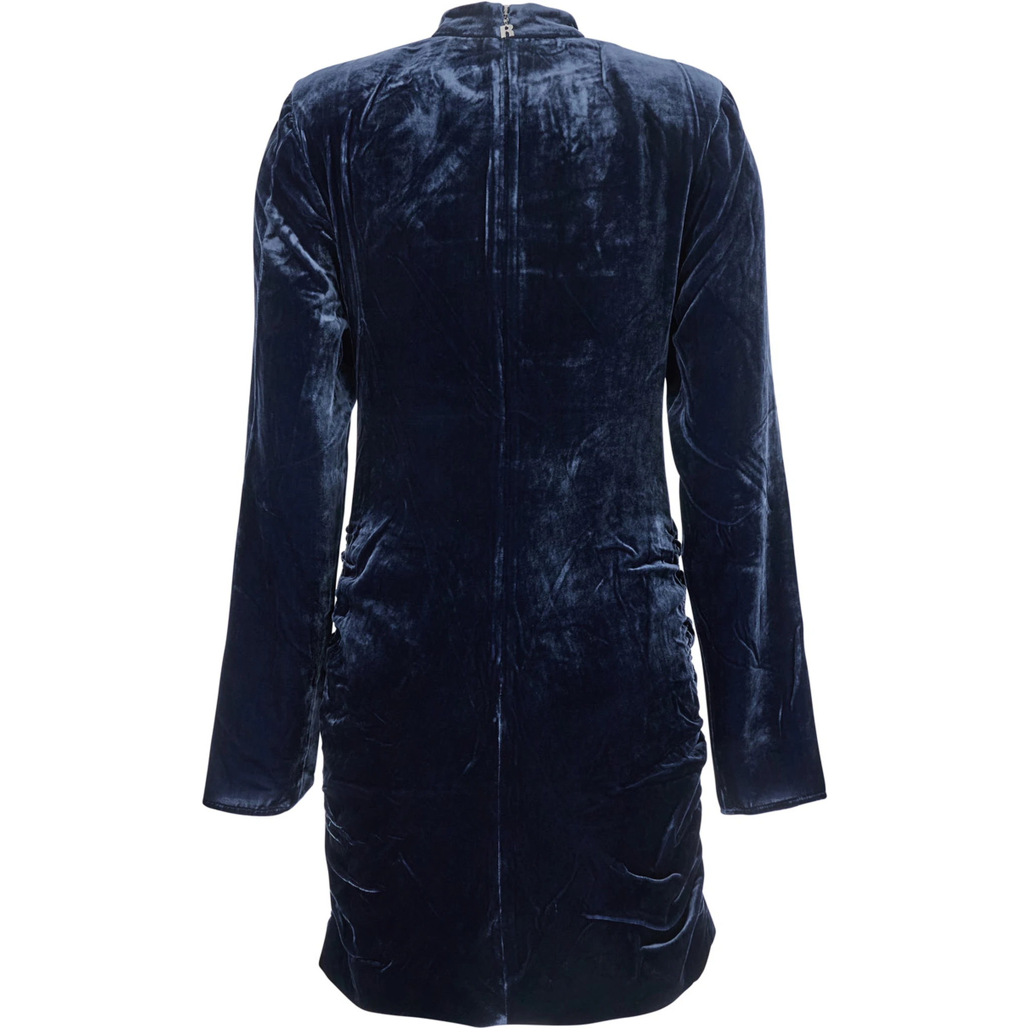 Blue Mini Dress with High Neck and Rear Zip Closure in Velvet Woman