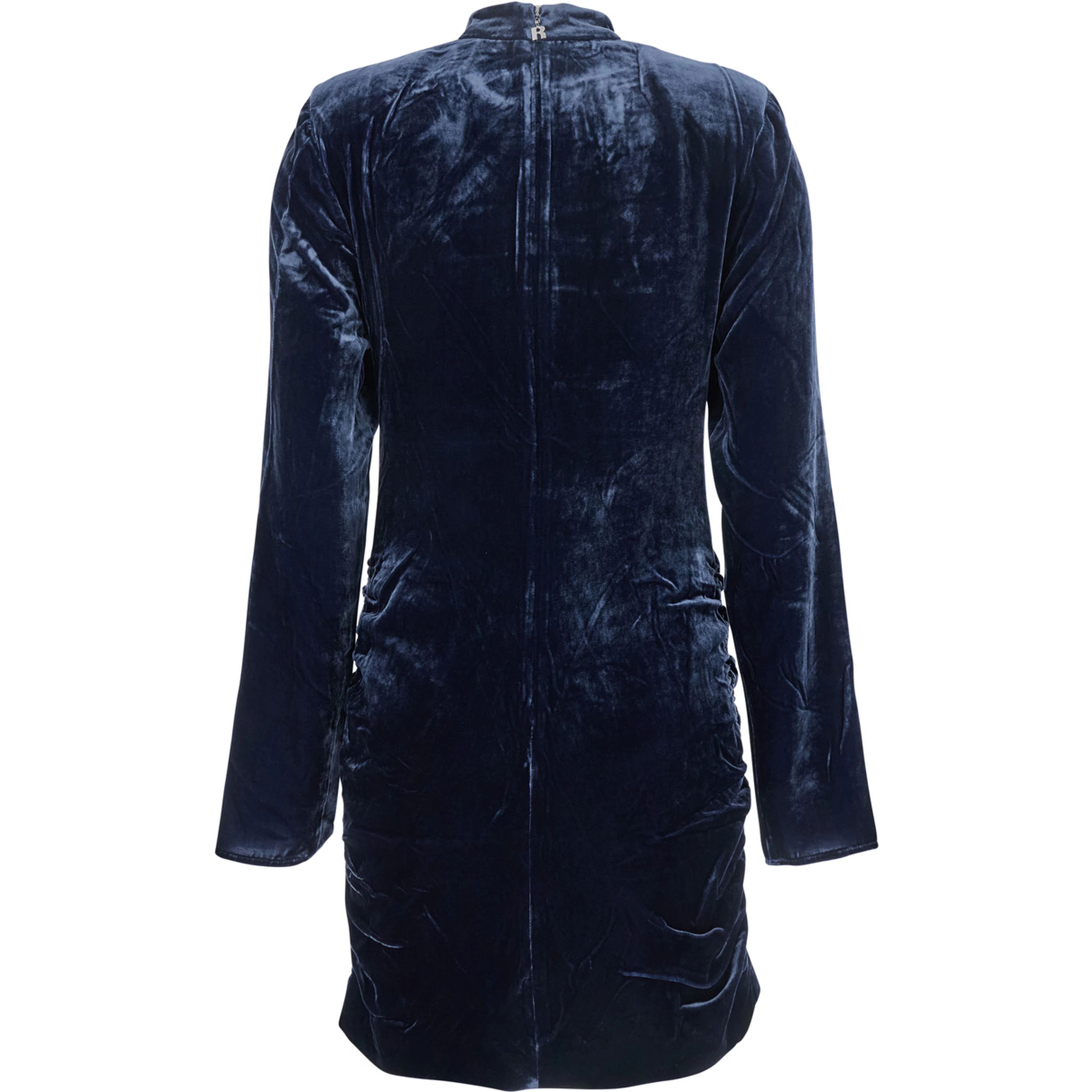 Blue Mini Dress with High Neck and Rear Zip Closure in Velvet Woman