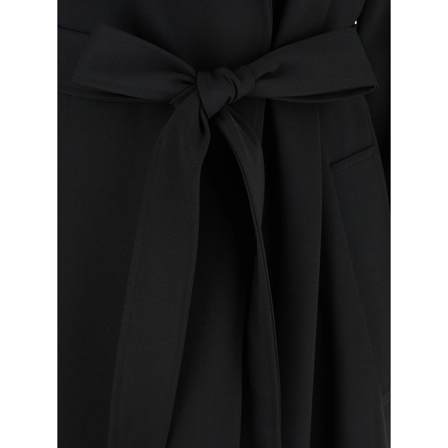 Black Double-Breasted Trench Coat with Matching Belt in Cady Woman